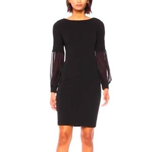Calvin Klein Womens Solid Sheath with Chiffon Blouson Sleeves